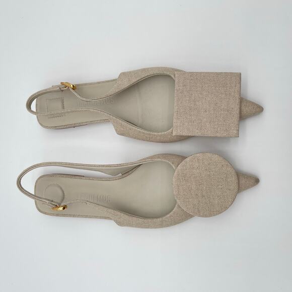 JACQUEMUS | Les Slingbacks Duelo P in Light Greige Linen Flats 38 / US 7 - Picture 10 of 16